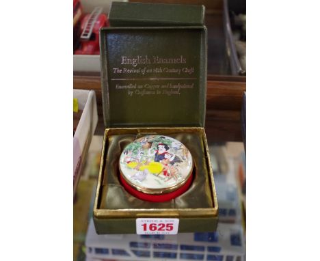 A Crummles 'Snow White' enamel box, 6cm diameter, boxed. 