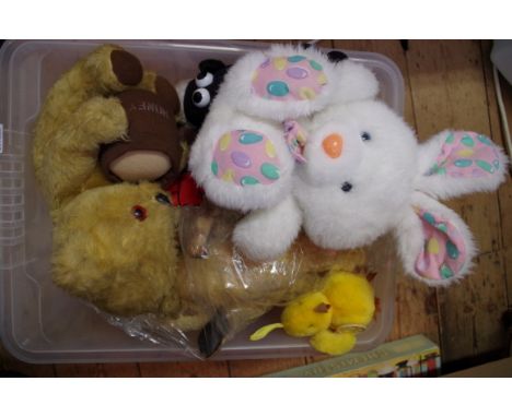 A small collection of teddy bears and similar, to include; a white plush rabbit.The rabbit was one of the many thousands left