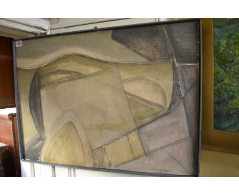 Follower of Wilhelmina Barns-Graham, an abstract Cornish landscape, bears signature, oil on board, 45.5 x 63.5cm.  Condition 