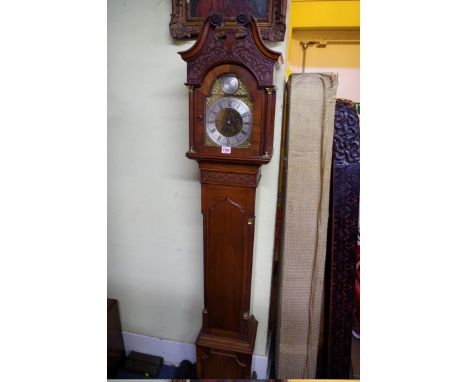 An early 20th century mahogany small 8 day longcase clock, with blind fret decoration, 172.5cm high, with weights and pendulu