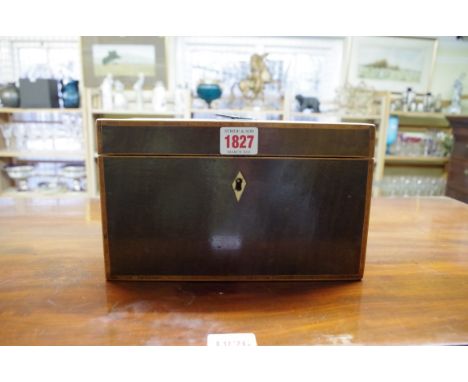 A George III mahogany and tulip wood crossbanded tea caddy, 23cm wide. 