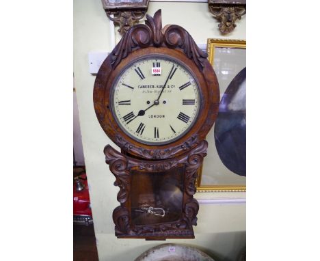 A Victorian walnut double fusee drop dial wall clock, the 12 in painted dial inscribed 'Camerer, Kuss & Co, 56 New Oxford St,