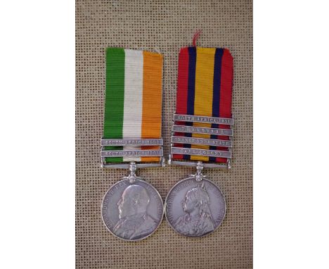 Medals: a South Africa pair to: 5035 Pte Morgan T, 2nd Btn King's Shropshire Light Infantry, comprising: Queens, with four cl