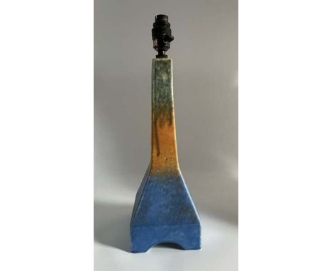 A Ruskin Pottery moulded crystalline glaze blue orange and green “rocket” lamp base Height 36cmMarked Ruskin EnglandCondition