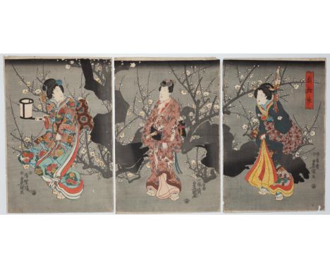 Artist: Toyokuni III Utagawa (1786-1864)Title: Plum Tree ViewingPublisher: Tsutaya KichizoDate: c.1847-1852Size: (L)37.2 x 25