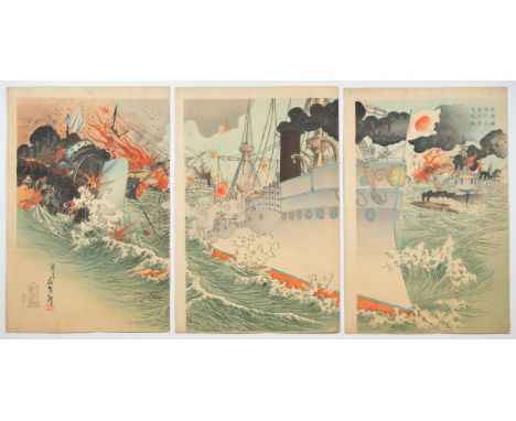 Artist: Einen NawaTitle: Imperial Navy Attacking the Enemy at WeihaiweiSeries title: First Sino-Japanese WarPublisher: Akiyam