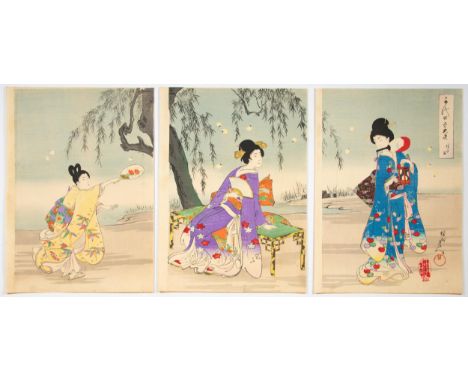 Artist: Chikanobu Yoshu (1838-1912)Title: FirefliesSeries title: Court Ladies of the Chiyoda PalacePublisher: Fukuda Hatsujir