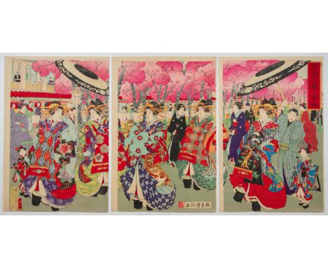 Artist: Kunimasa Baido (1848-1920)Title: Illustration of the Yoshiwara in the Golden AgePublisher: Shiraishi ShiroDate: 1896S