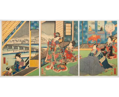 Artist: Yoshitora Utagawa (a.c. 1830s-1880s)Title: Genji Enjoying View of Sanjo in SnowSeries title: Snow, Moon and FlowersPu
