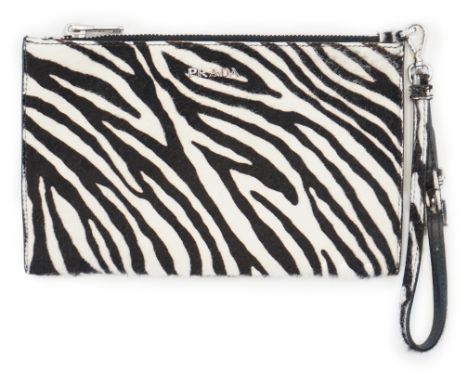 A Prada zebra print pony skin purse bag, width 21cm, height 13cm***CONDITION REPORT***Slight wear to loop handle, interior go