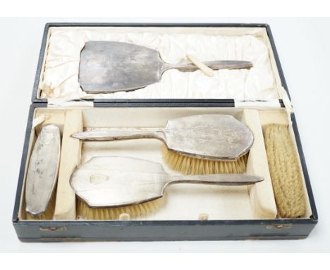 A 1930's cased engine turned silver mounted six piece mirror and brush set, by William Neale &amp; Son Ltd.***CONDITION REPOR