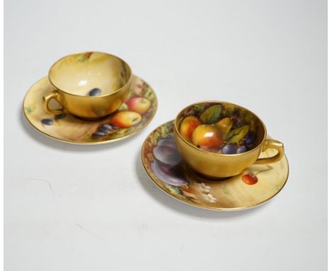 A pair of Royal Worcester fruit painted miniature cabinet cups and saucers, signed F. Harper and W.H. Austin***CONDITION REPO