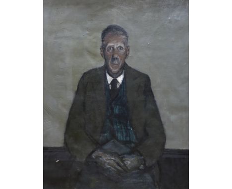 Circle of Ruskin Spear (1911-1990), oil on canvas, Portrait of L.S. Lowry, c.1950, 98cm x 80cm***CONDITION REPORT***PLEASE NO