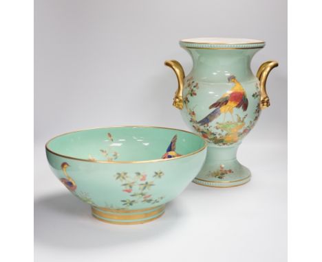 A Spode ‘pheasant’ pottery vase and a similar bowl, 28cm high***CONDITION REPORT***PLEASE NOTE:- Prospective buyers are stron