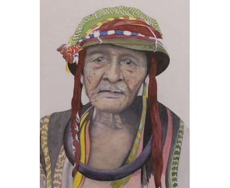W. R. Earthrowl (Modern British), watercolour, Portrait of a South American elder, signed and dated 1996, 46 x 37cm***CONDITI