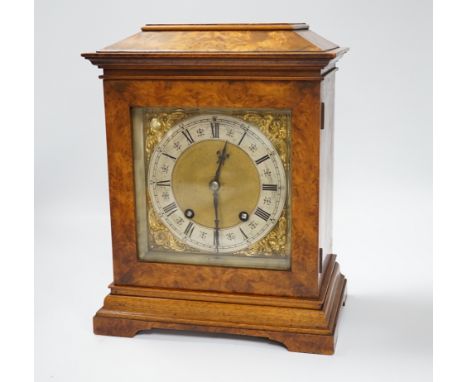 A German Lenzkirch burr walnut mantel clock striking on a coiled gong, 32cm high***CONDITION REPORT***PLEASE NOTE:- Prospecti
