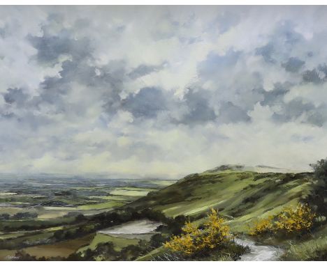 R. Adams, oil on board, View from Ditchling looking East, signed, 75 x 60cm***CONDITION REPORT***PLEASE NOTE:- Prospective bu