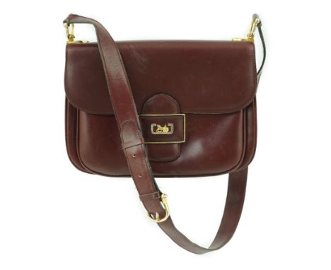 A vintage Celine horse carriage cargo flap burgundy leather shoulder bag, width 26cm, depth 3cm, height 18.5cm***CONDITION RE