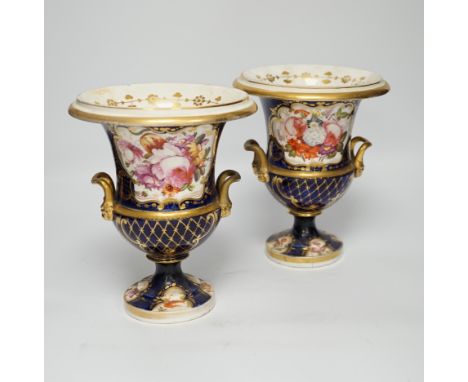 A pair of early 19th century English porcelain vases, scale blue ground, 19cm***CONDITION REPORT***PLEASE NOTE:- Prospective 