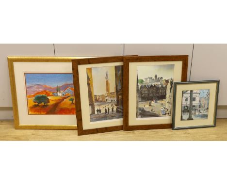 P. Lester (Contemporary), watercolour, 'Tuscan Farm', signed and inscribed, 53 x 32cm, Alan Reed (b.1961), two colour prints 