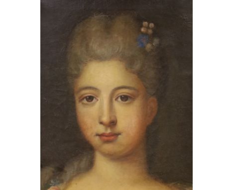 19th century French School, oil on canvas, Portrait of a young lady, stamp verso, 33 x 27cm***CONDITION REPORT***PLEASE NOTE: