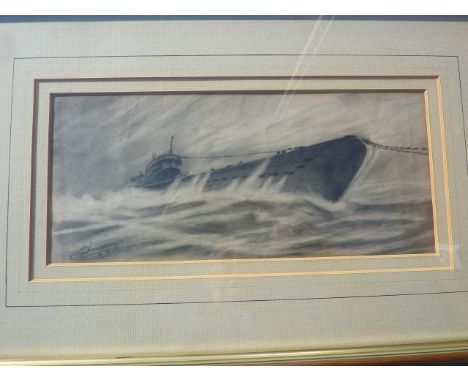 MILITARY AND NAUTICAL INTEREST SKETCH INDISTINCT SIGNATURE OF WW2 SUBMARINE DATED 18/12/45