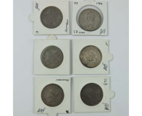 MISC. HALF CROWN INCLUDING WILLIAM III 1698 AND 1703 VIGO 1746 LIMA (6)