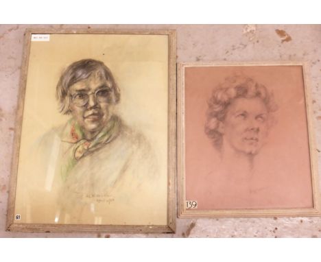 ALYS WOODMAN (20TH CENTURY, MALVERN SCHOOL OF ART), 2 FRAMED PORTRAITS 1 CHARCOAL / CHALK MARKED 'NOT FOR SALE, MISS RAYMOND'