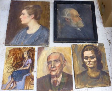 ALYS WOODMAN (20TH CENTURY, MALVERN SCHOOL OF ART), 4 PORTRAIT SKETCHES TOGETHER WITH ONE OTHER WITH SIGNATURE JAMES
