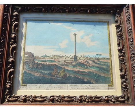 COLOURED PRINT POMPEII'S PILLAR, ALEXANDRIA, INSCRIBED ALEXANDRIE GESICHT VAN ALEXANDER DEN GROTEN GELEG AEN DEN NYL, DUTCH 1