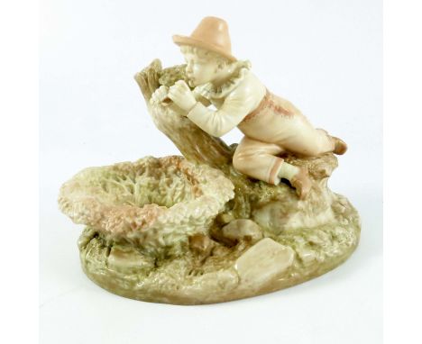 ROYAL WORCESTER FIGURE GROUP NUMBERED 1239 DEPICTING A BOY AT A POND MODEL BY JAMES HADLEY APPROX. 20cms LONG