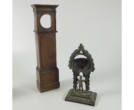 2 POCKET WATCH STANDS, ONE IN THE FORM OF A LONGCASE CLOCK, THE OTHER, AN ARCHITECTURAL ARCH