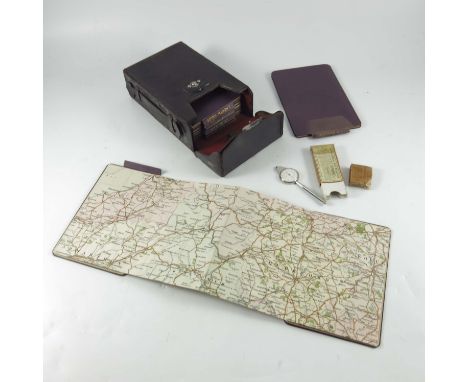 BACON'S 5 MILES TO INCH LINEN BACK ROAD MAPS IN ORIGINAL LEATHER CASE WITH MAP MEASURE