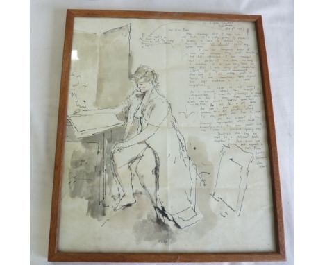 FRAMED SKETCH C.1957 SKETCH OF LADY IN THE WOODS SIG WARD. ADVISED THE ILLUSTRATOR OF CIDER WITH ROSIE  AND GLOUCESTER VIEWS