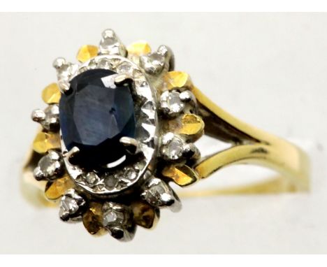 9ct gold, sapphire and diamond ring, size O/P, 6.5g. P&amp;P Group 1 (£14+VAT for the first lot and £1+VAT for subsequent lot