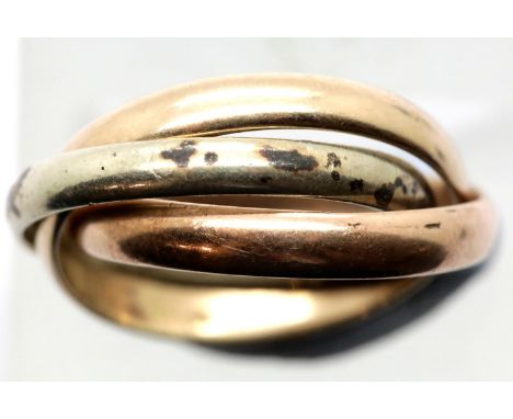 Three colour gold Russian style wedding ring, size M, 4.9g, no hallmarks. P&amp;P Group 1 (£14+VAT for the first lot and £1+V