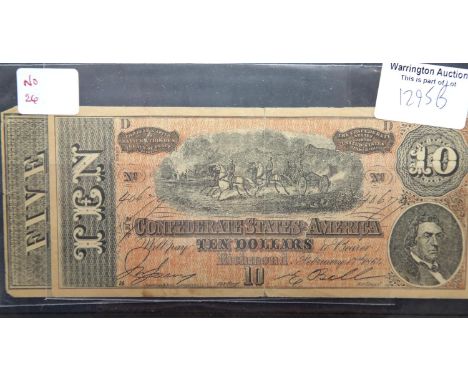 Confederate USA banknotes a 5 dollar and 10 dollar note. P&amp;P Group 1 (£14+VAT for the first lot and £1+VAT for subsequent