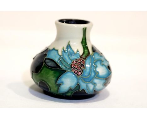 Small Moorcroft bulbous vase, H: 6 cm. P&amp;P Group 1 (£14+VAT for the first lot and £1+VAT for subsequent lots) 