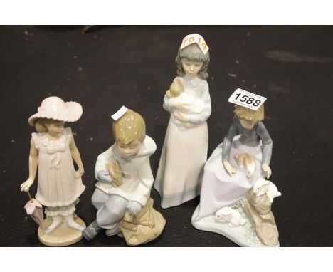 Four Nao child figurines, tallest H: 23 cm. Not available for in-house P&amp;P 