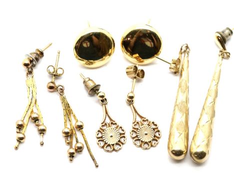 Four pairs of assorted 9ct gold earrings, 8.0g. P&P Group 1 (£14+VAT for the first lot and £1+VAT for subsequent lots)Conditi