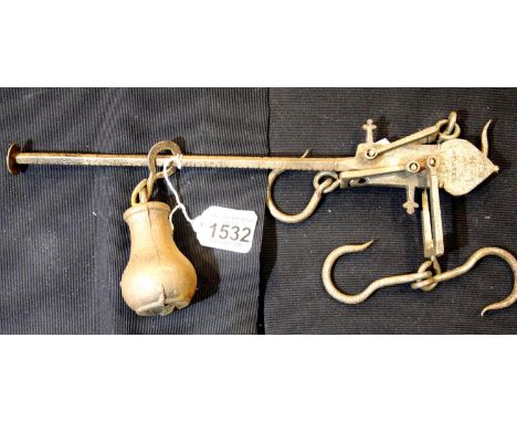 Antique meat scale, L: 58 cm. P&amp;P Group 2 (£18+VAT for the first lot and £3+VAT for subsequent lots) 