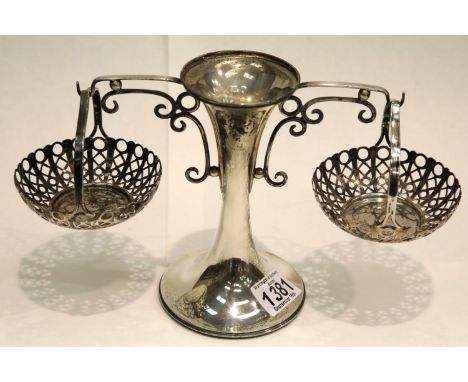 Silver hallmarked table piece with two pierced baskets, 510g.P&amp;P Group 2 (£18+VAT for the first lot and £3+VAT for subseq