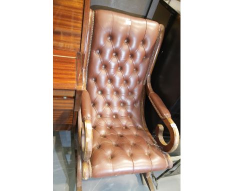 Brown leather button back rocking chair. Not available for in-house P&amp;P. 