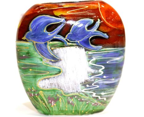 Anita Harris Bluebirds trial vase, H: 12 cm. P&P Group 1 (£14+VAT for the first lot and £1+VAT for subsequent lots)Condition 