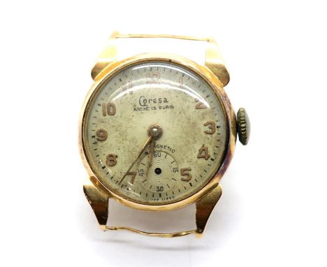 18ct gold Caresa wristwatch watch head, 7.8g, D: 20 mm. P&P Group 1 (£14+VAT for the first lot and £1+VAT for subsequent lots