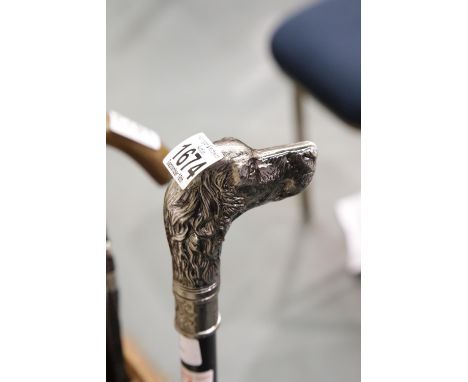 Dogs head metal walking stick, H: 90 cm. Not available for in-house P&amp;P. 