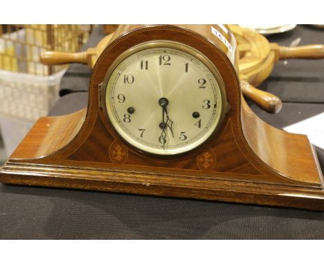 Wood cased Napoleon mantel clock with Westminster chime, L: 45 cm. Not available for in-house P&PCondition Report: This item 