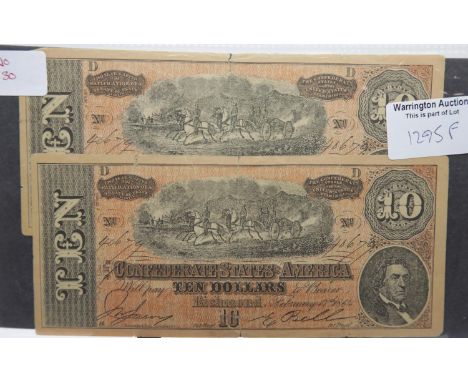 Two confederate USA banknotes 1864. P&amp;P Group 1 (£14+VAT for the first lot and £1+VAT for subsequent lots) 