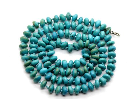 Turquoise bead necklace, L: 74 cm approximately, 46g. P&amp;P Group 1 (£14+VAT for the first lot and £1+VAT for subsequent lo