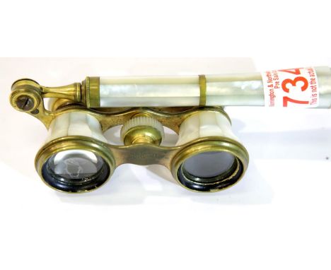 Antique mother of pearl opera glasses, c1900 by H Hughes &amp; Son London. P&amp;P Group 1 (£14+VAT for the first lot and £1+